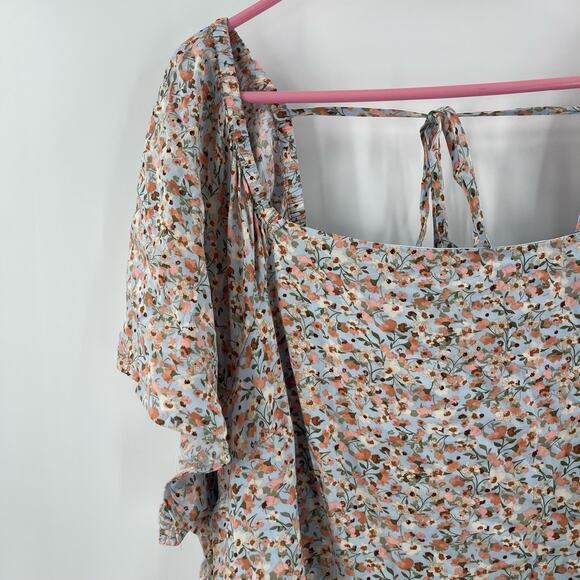 LANE BRYANT Dress Size 26 Blue Floral Flutter Sleeve Tie Back Vivid Ditsy Plus - Picture 8 of 15